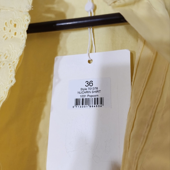 NÜMPH 100% Cotton Yellow Shirt Long sleeves Mandarin collar - Picture 12 of 14